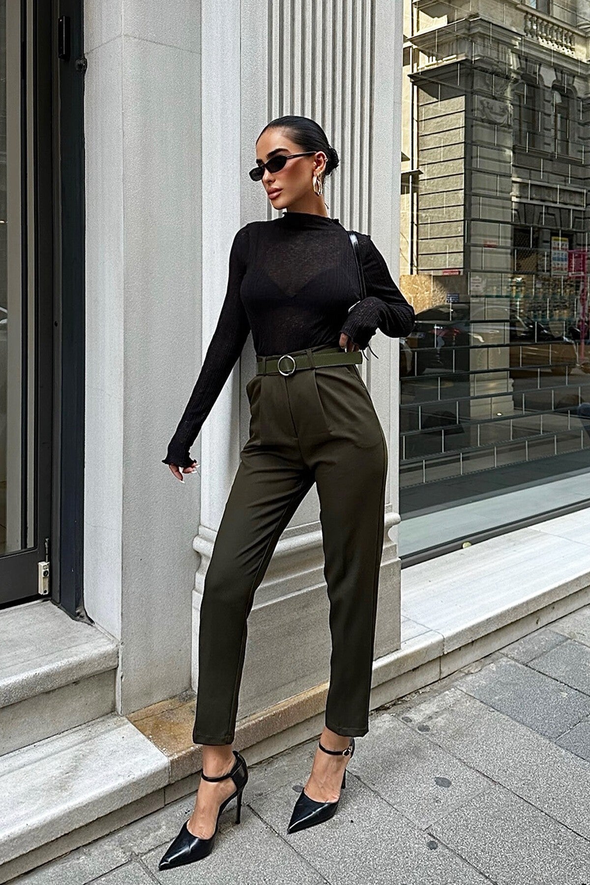 Flowy Belted Palazzo Trousers