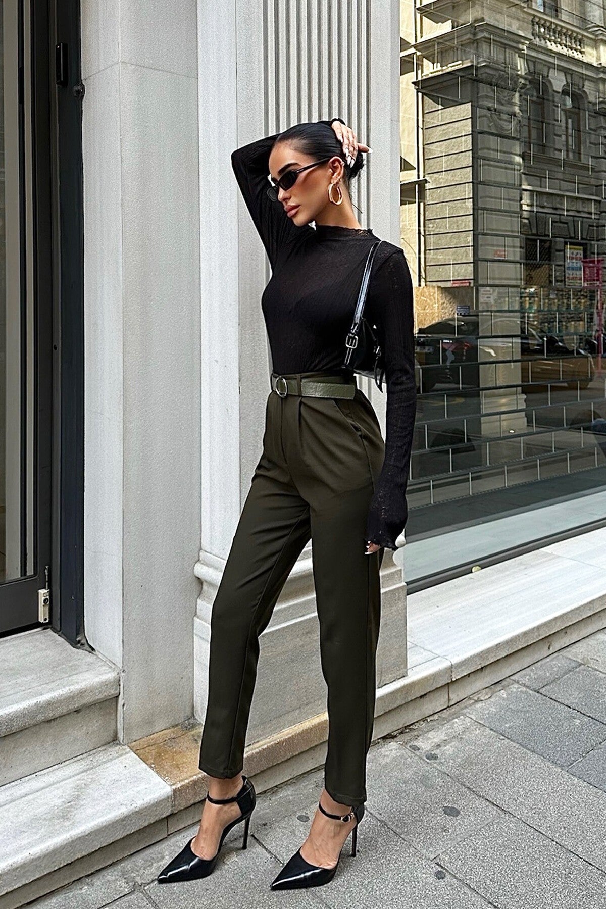 Flowy Belted Palazzo Trousers