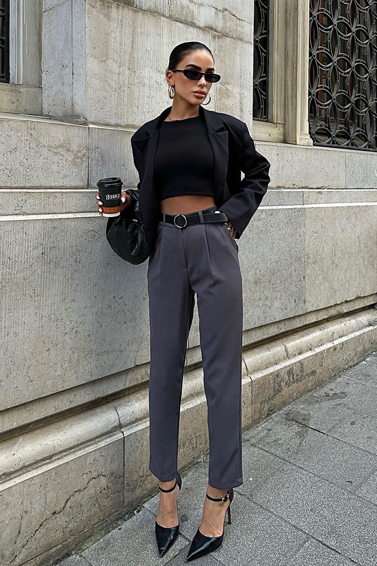 Flowy Belted Palazzo Trousers