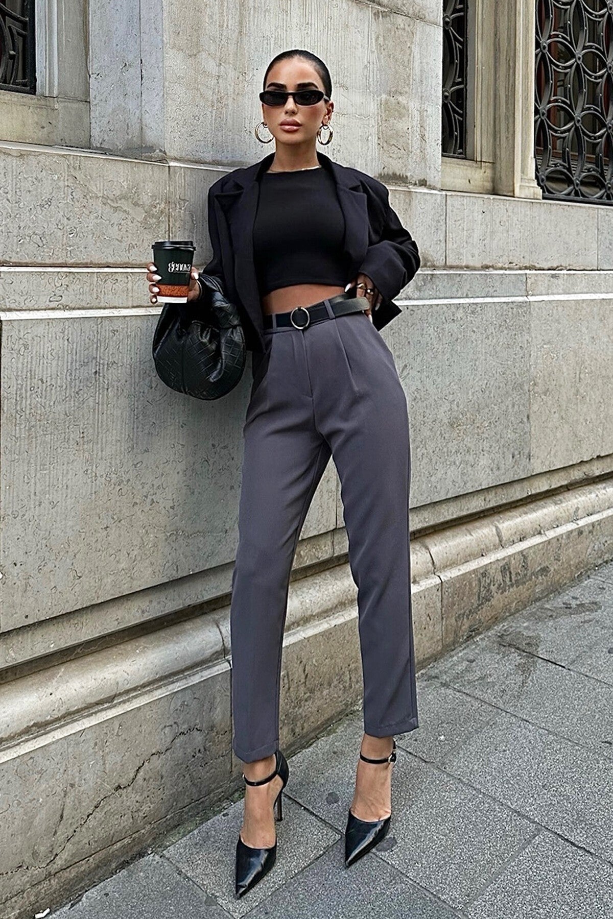 Flowy Belted Palazzo Trousers