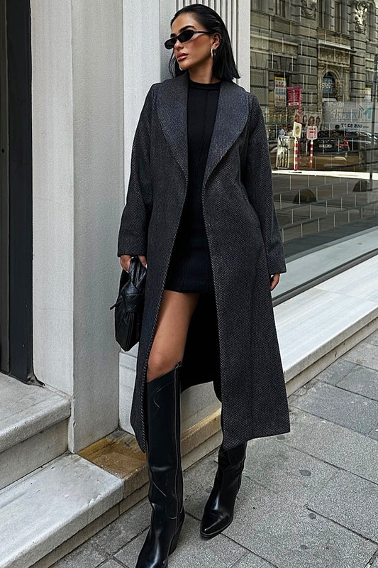 Diagonal Cashmere-Blend Belted Coat