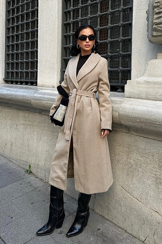 Diagonal Cashmere-Blend Belted Coat