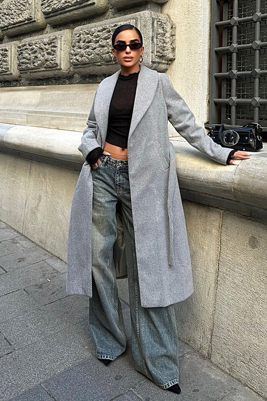 Diagonal Cashmere-Blend Belted Coat