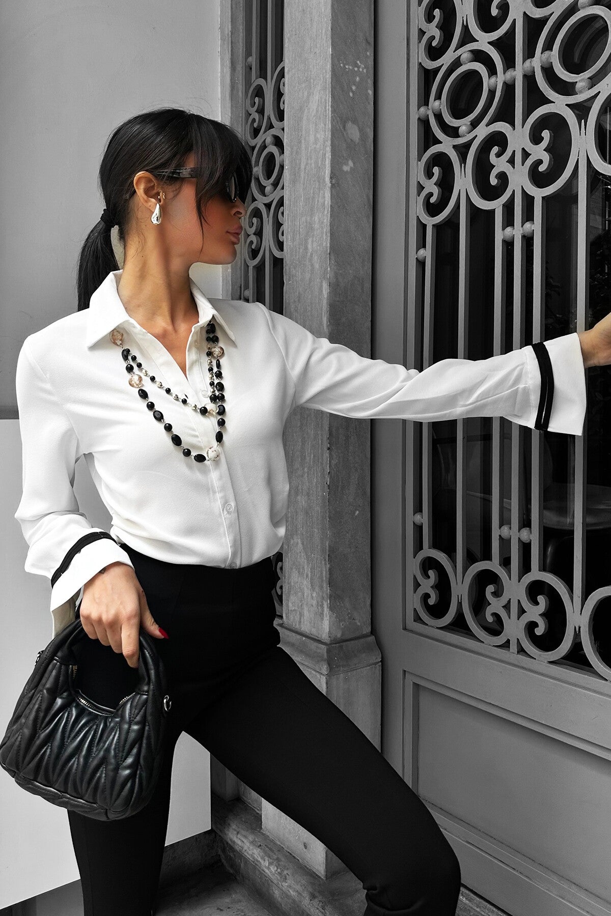 Draped Shirt with Piping Detail