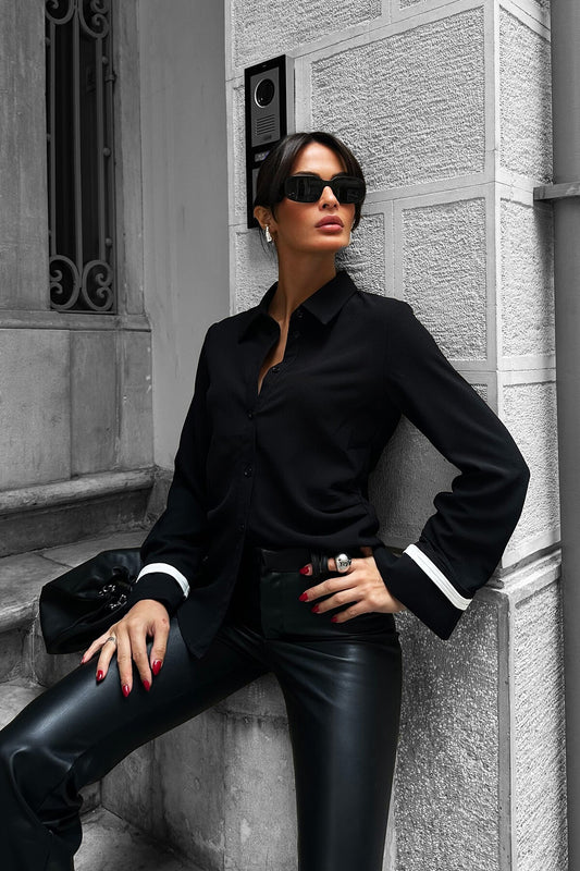Draped Shirt with Piping Detail