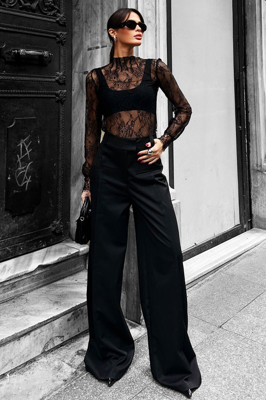Chic High-Waist Palazzo Trousers with Fleto Pockets