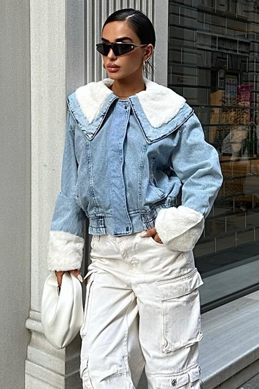 Cozy-Lined Denim Jacket with Raised Collar