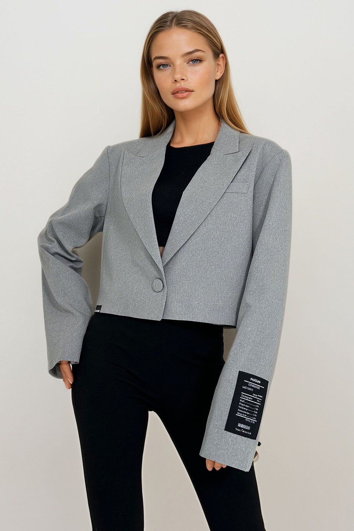Contemporary Padded Shoulder Crop Blazer