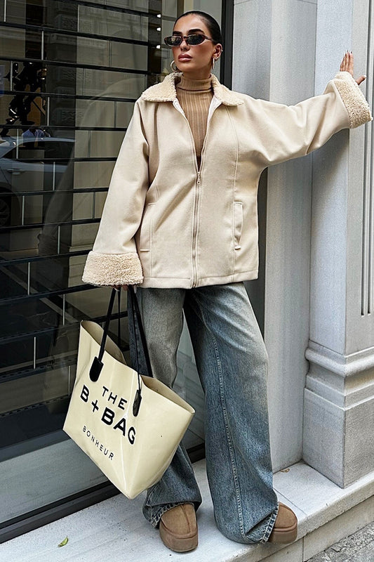 Plush Trim Cashmere Jacket