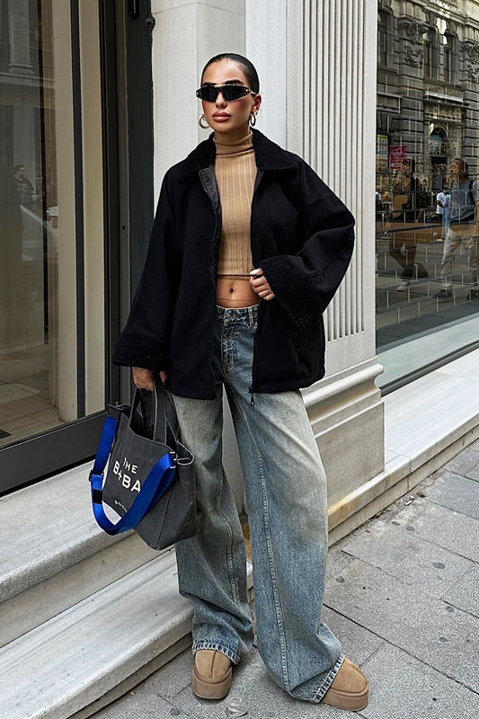 Plush Trim Cashmere Jacket