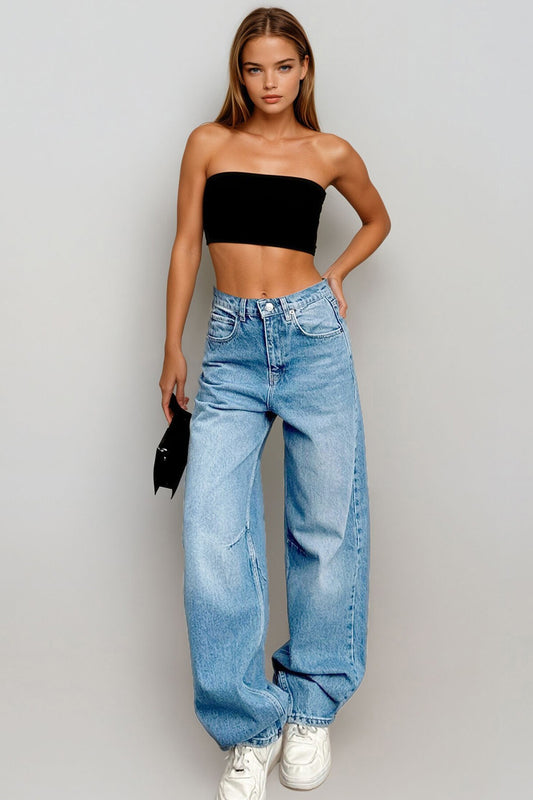 High-Waisted Distressed Baggy Trousers with Belt Detail